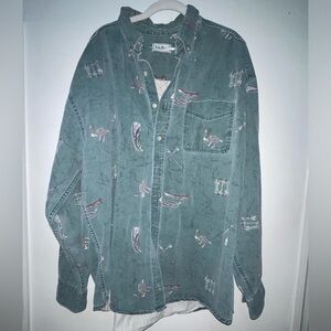 Vintage L.L.Bean Men’s Printed Faded Green Denim Button Shirt/Jacket Shacket